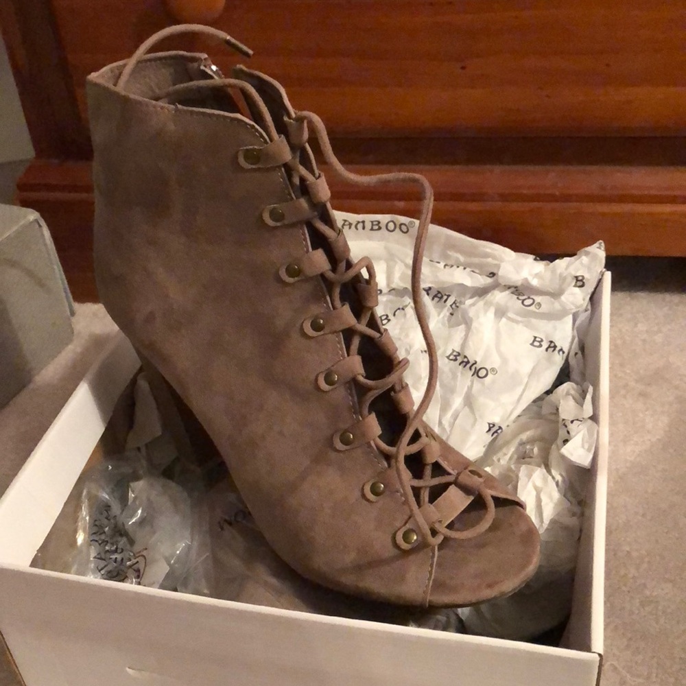 Tan lace up ankle booties